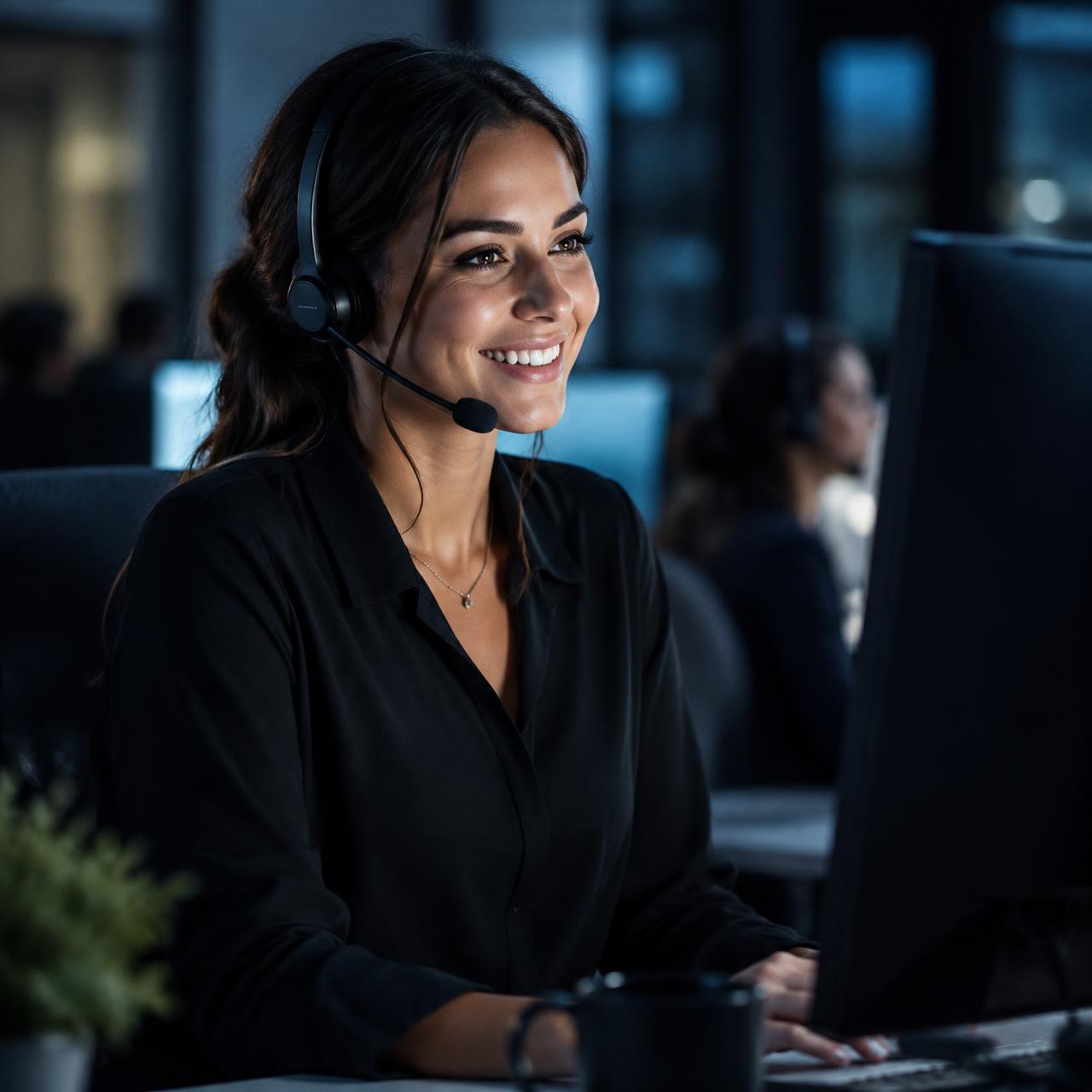 Movers Solution agent answering a call with a headset
